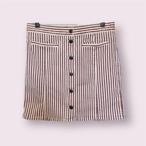 Madewell Stretch Denim Mini Jean Skirt Luca Stripes Red & Ivory Button Front 29
